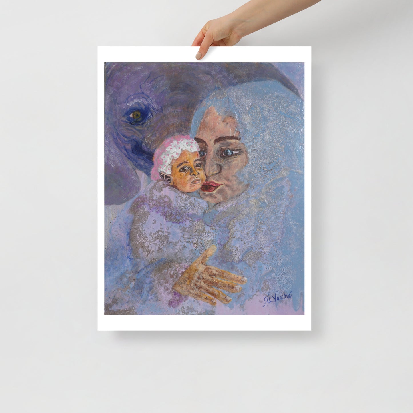 Print veiled woman with baby