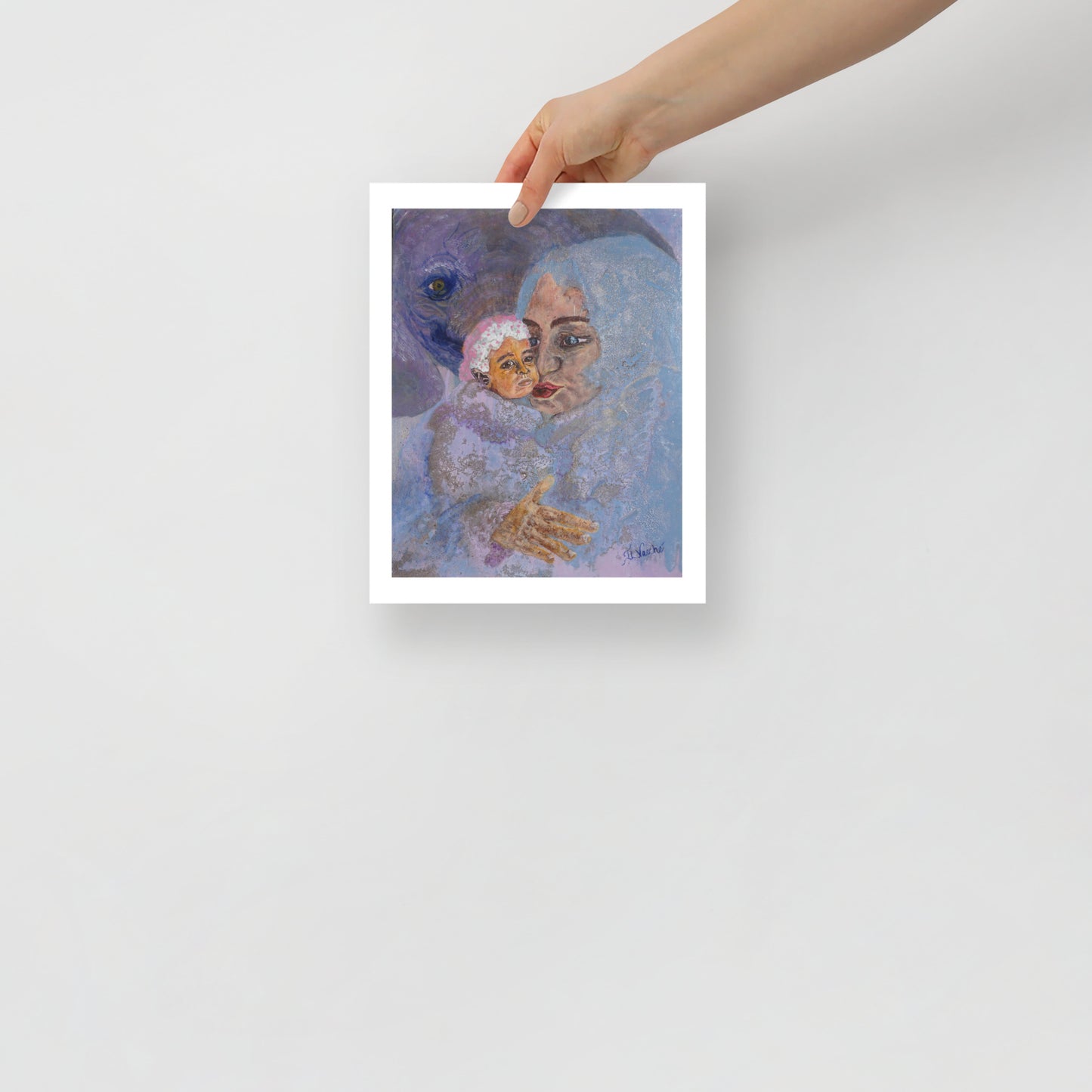 Print veiled woman with baby